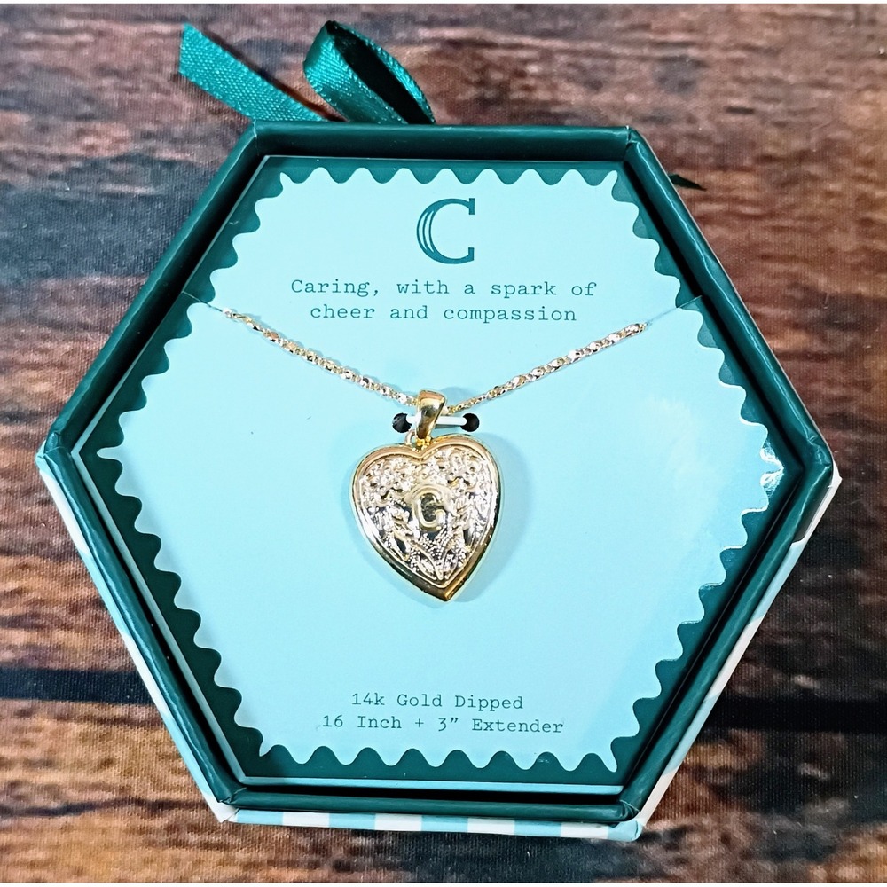 A New Day 14k Gold Dipped Heart Locket Initial C Necklace 16-19 Inch Boxed